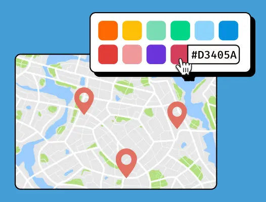Interface estilizada do cursor ao selecionar uma cor para os marcadores de localização num mapa.
