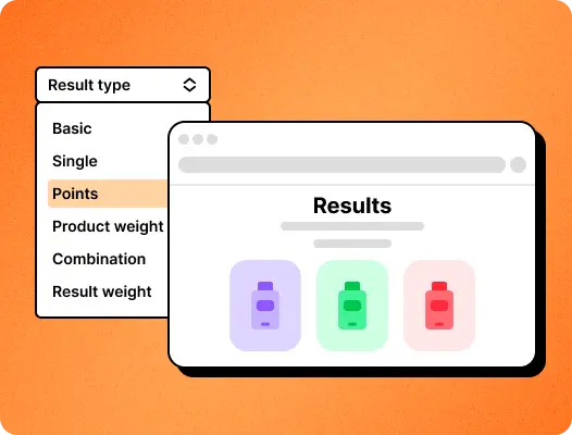 List of quiz types beside an example of a results page