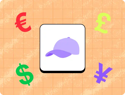 さまざまな通貨記号に囲まれている帽子。