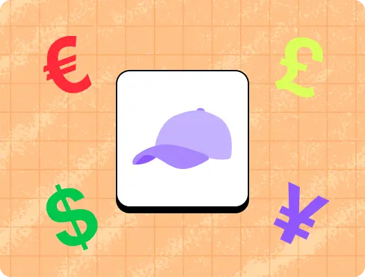 A hat surrounded by different currency symbols.